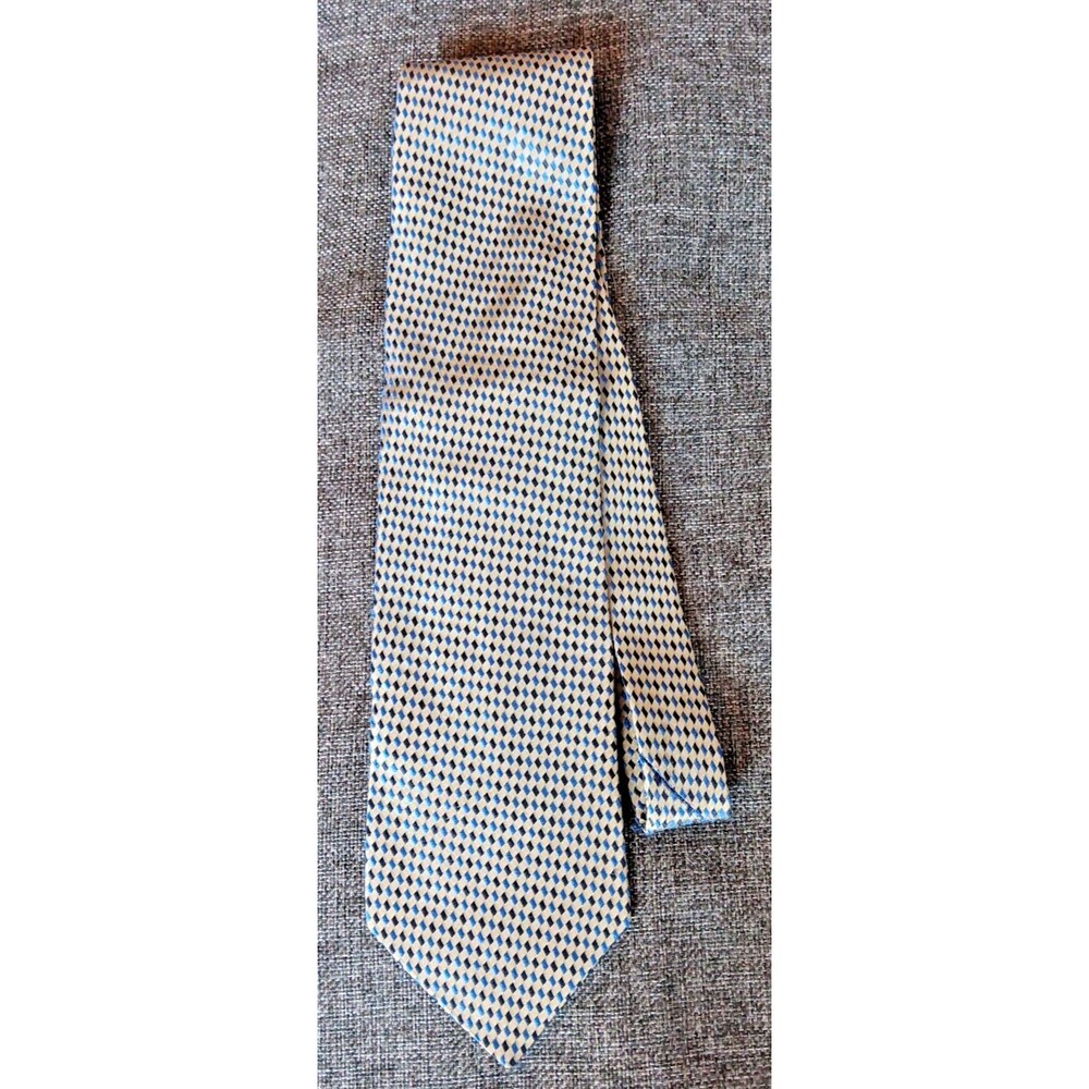 Tie 70s 80s 90s Y2K Mens Foggia Silk Beige Brown Blue 4 Wide 60 Long